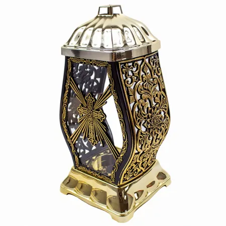 Znicz Kapliczka Nagrobna ze złotym Krzyżem i zdobieniami Elegancki Lampion Pamięci